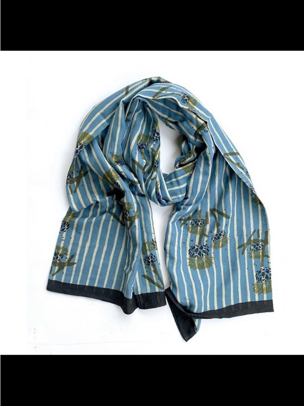 Vintage Indian Block print floral stipe scarf